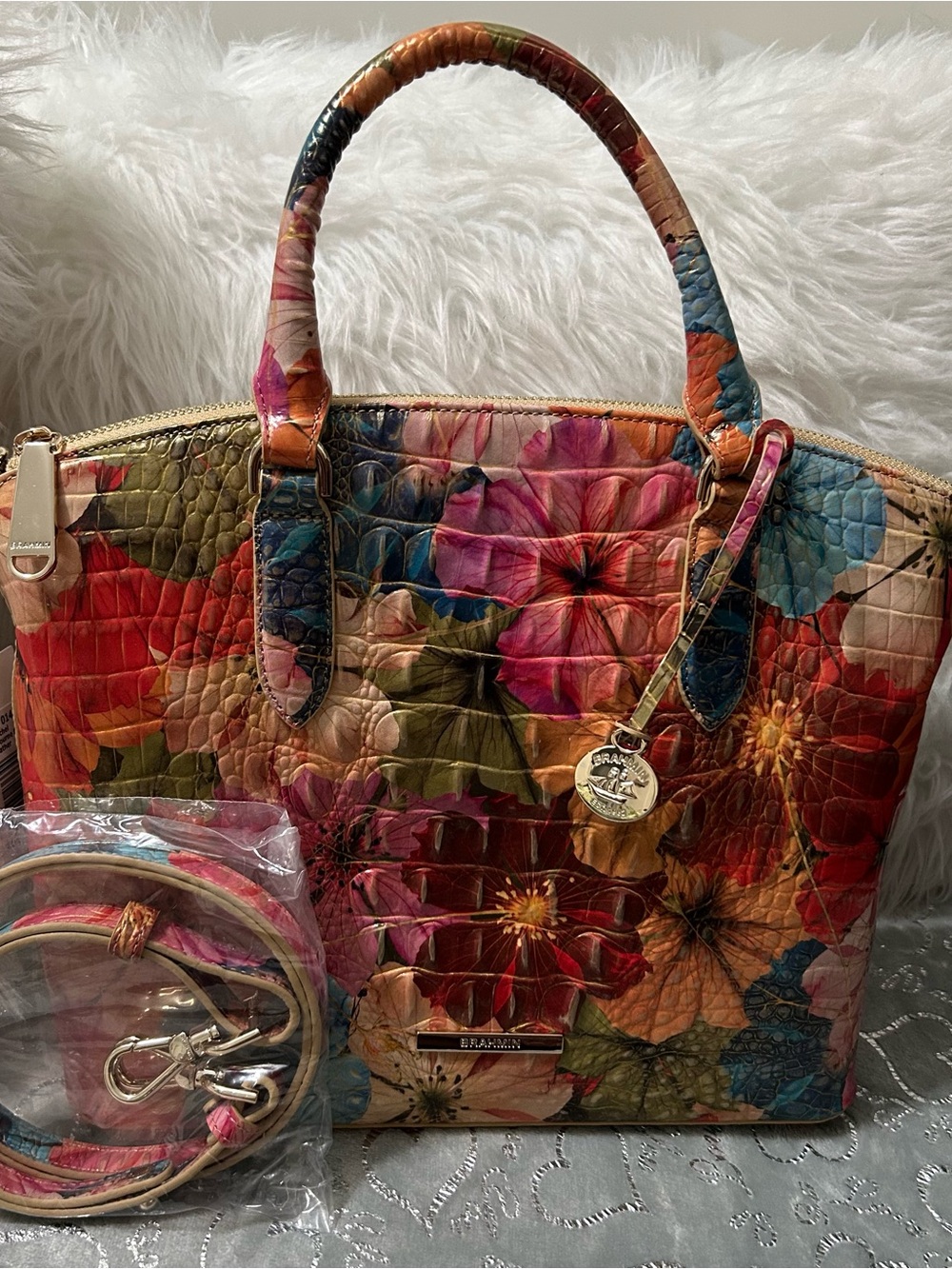 NWT Brahmin Duxbury Flortia Melbourne Croc-Embossed Satchel - Multicolor